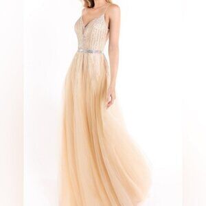 Abby Paris Champagne Formal Dress Women's 4 Prom Pageant Long Ball Gown NWT